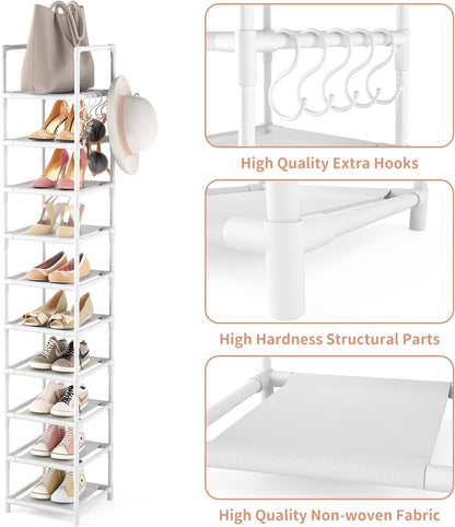 LANTEFUL Tall Narrow Shoe Rack for Entryway, 10-Tier Sturdy Metal Shoe Shelf Storage 10-15 Pairs of Shoes and Boots, Space Saving Corner Shoe Rack Organizer for Closet,Doorway,Garage,Living Room