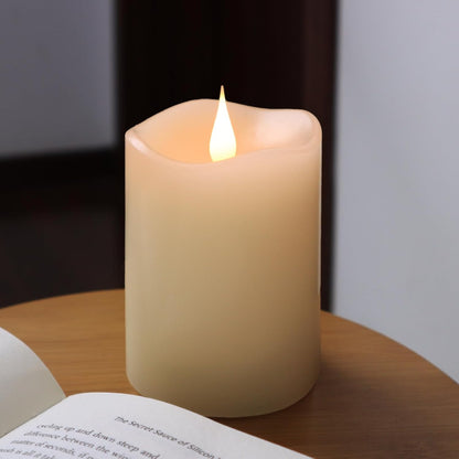 TECHLONG Flameless Candles Battery Operated with Remote Timer, 3D Moving Flame Flickering, Last 600+ Hours Battery Candles, 3" x 3" Ivory Real Wax Electric LED Candle for Wedding Party, Set of 2