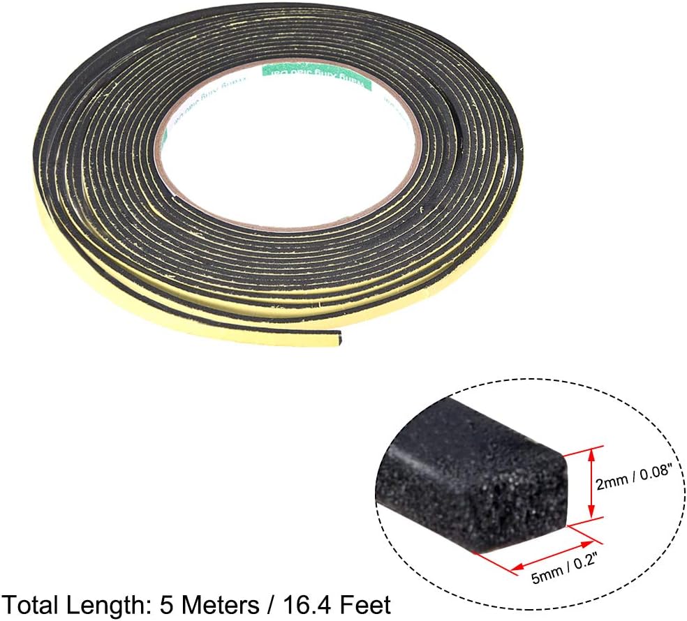 uxcell Sealing Foam Tape 5mm Wide 3mm Thick 4m/13ft Long, Self Adhesive Weather Strip for Window Door Insulation, Pack of 2