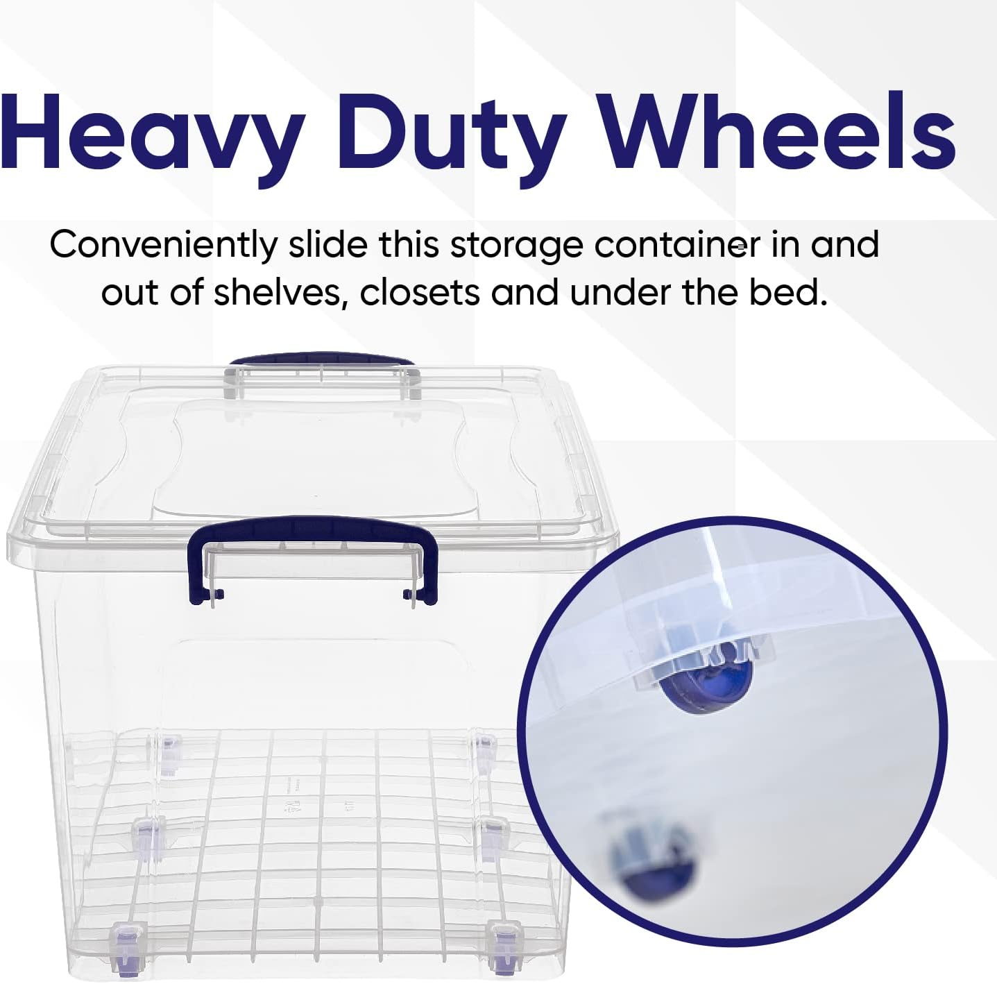 Superio Under Bed Storage Containers with Wheels (2 Pack), Flat Clear Storage Bin Stackable Large Storage Latch Box with Lids Store Cloths, Bedding, Linen, For Under The Bed, Garage, Home