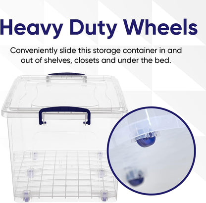 Superio Under Bed Storage Containers with Wheels (2 Pack), Flat Clear Storage Bin Stackable Large Storage Latch Box with Lids Store Cloths, Bedding, Linen, For Under The Bed, Garage, Home