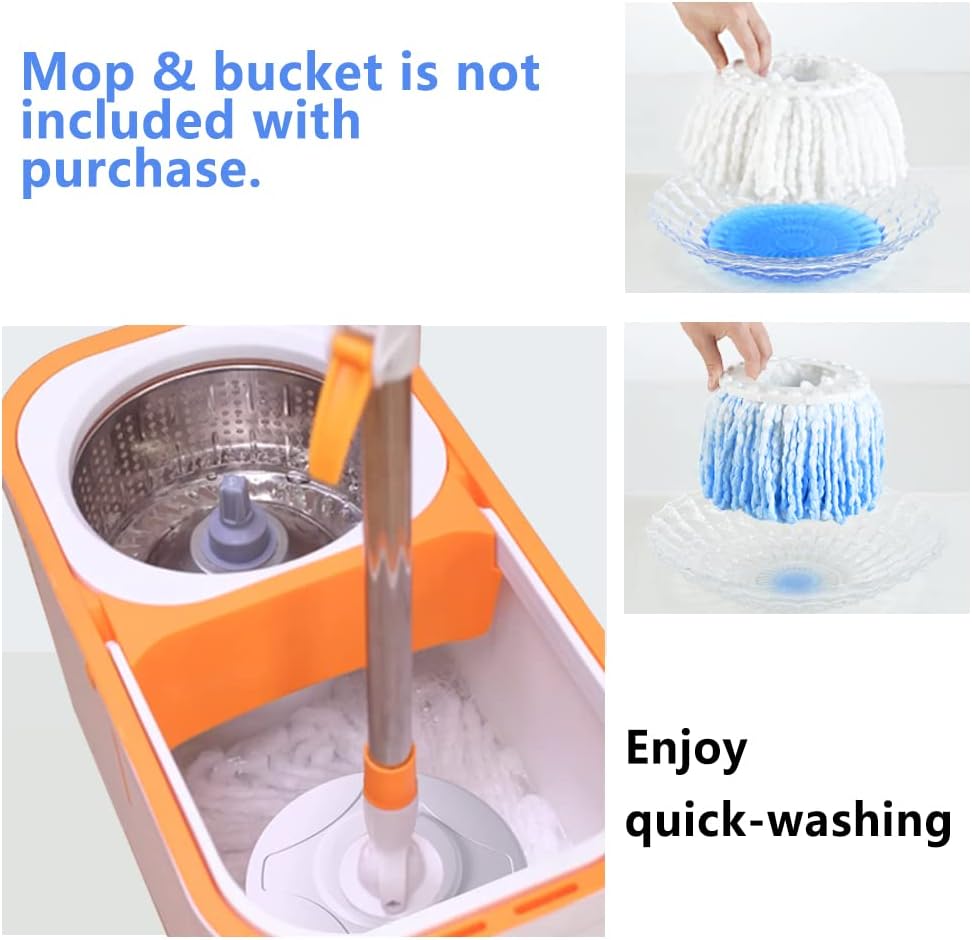 Spin Mop Bucket with Wringer System Extended Mop Handle 61＂Mop and Bucket for Floors Cleaning with 5 Replacement Head Refill 1 Cleaning Brush Head