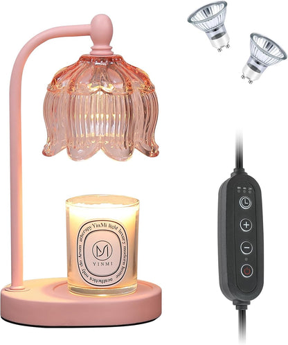 MEIXISUE Candle Warmer Lamp with Timer and Dimmer,Electric Gold Light Gifts for Women Melt Wax Warmer Lamp with 2 Bulbs for Candle Jars House Warming New Home Decor Bedroom