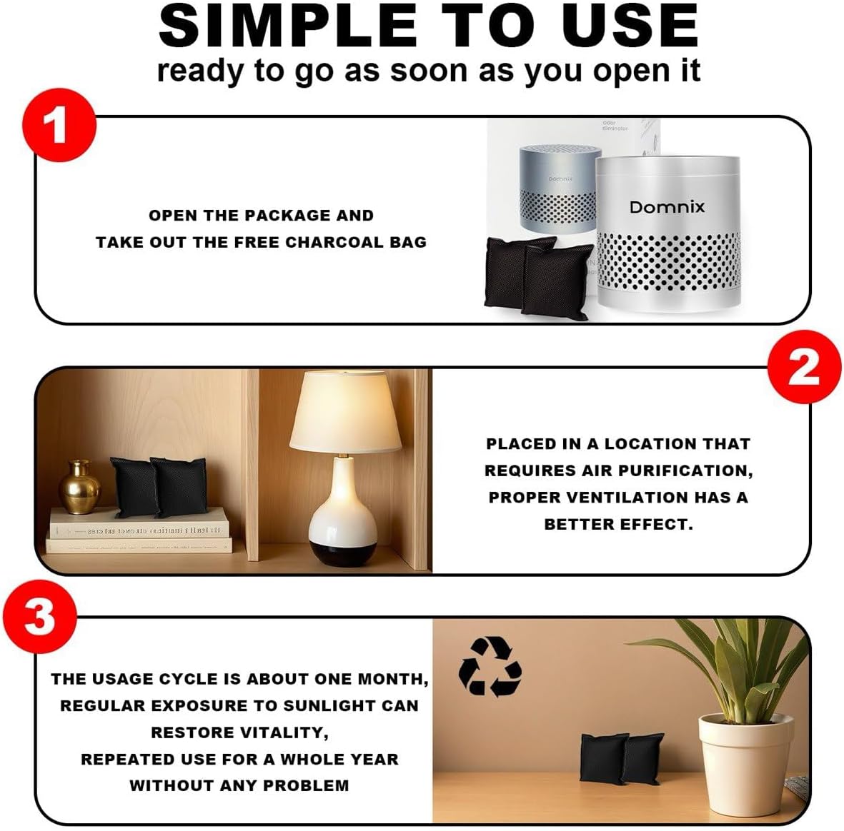 Refrigerator Deodorizer & Air Purifier – Eliminates 99% Odors, Long-Lasting Odor Absorber for Fridge & Home + BONUS 2 Activated Charcoal Bags