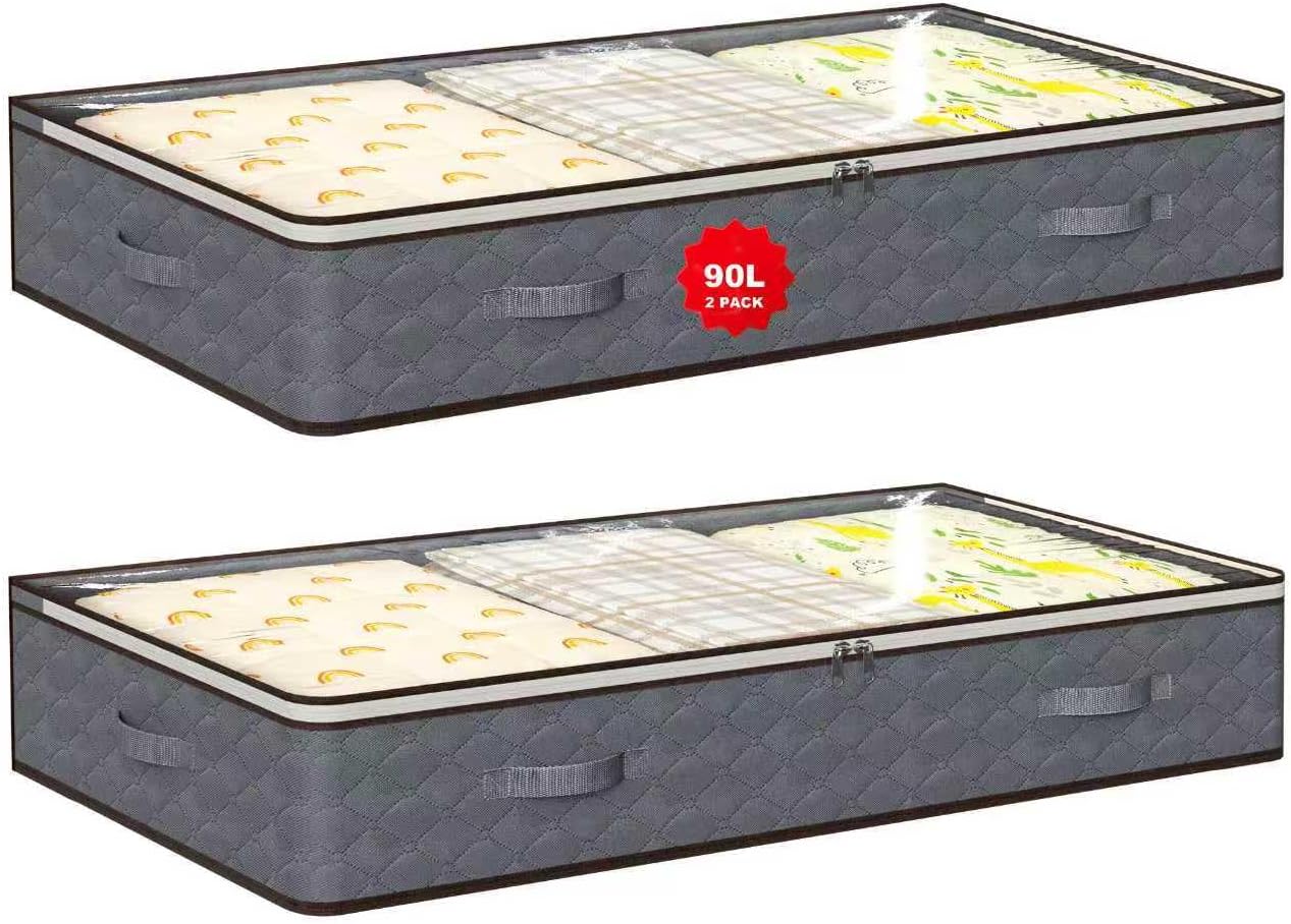 90L Under Bed Storage Containers,4-Pack Closet Organizers and Storage Bins,for Organization and Storage Clothes, Shoes, Blankets & Pillows,Visible Transparent Top Storage Bins with Lids, Grey
