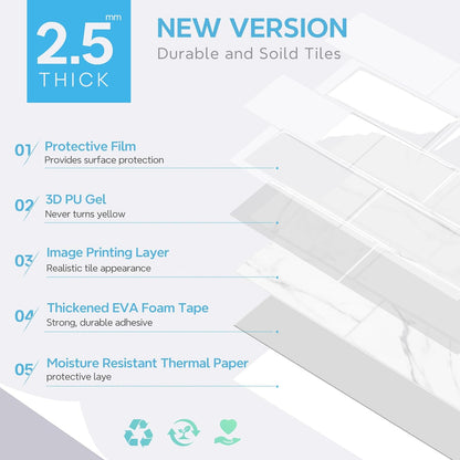 STICKGOO 10 Sheets Subway Tile Peel and Stick Backsplash, Extra Thick 3D Wall Tiles with Commercial-Grade Adhesive for Kitchen, Bathroom, Laundry Room,11.56"x8.38"(White)