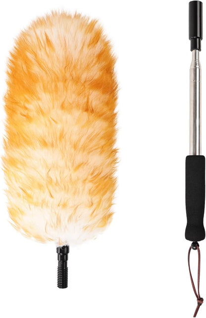 Extendable Lambswool Duster 29-110 Inch,Anti-Static Flexible Head, Stainless Steel Pole for Cleaning High Ceiling,Fan,Furniture,Roof Dusting