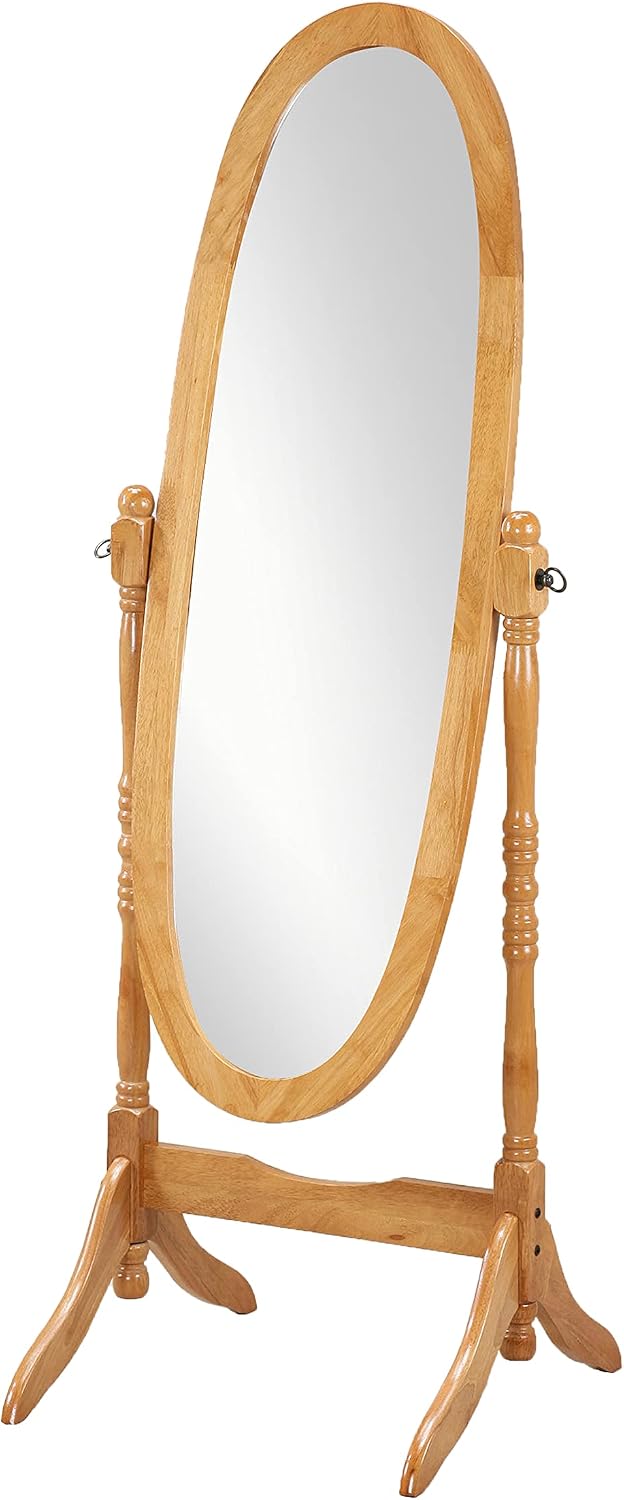Roundhill Furniture Traditional Queen Anna Style Wood Floor Cheval Mirror, Cherry Finish