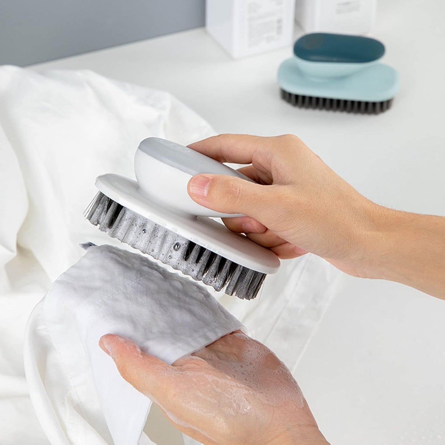 Laundry Scrub Brush 2 Pack Soft Bristle Brush Cleaning Brush for Stains Clothes Scrubbing Brush Household Cleaning Tool for Bathroom Countertops Bathtubs