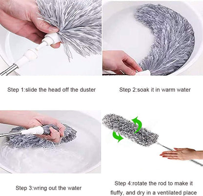 2025 NEW -Microfiber Duster with 100 Inches Extendable Pole, Detachable & Bendable Feather Duster, Stainless Steel, Extra Long Telescopic, Perfect for Cleaning Cobweb，Cleaning Roof, Ceiling Fan