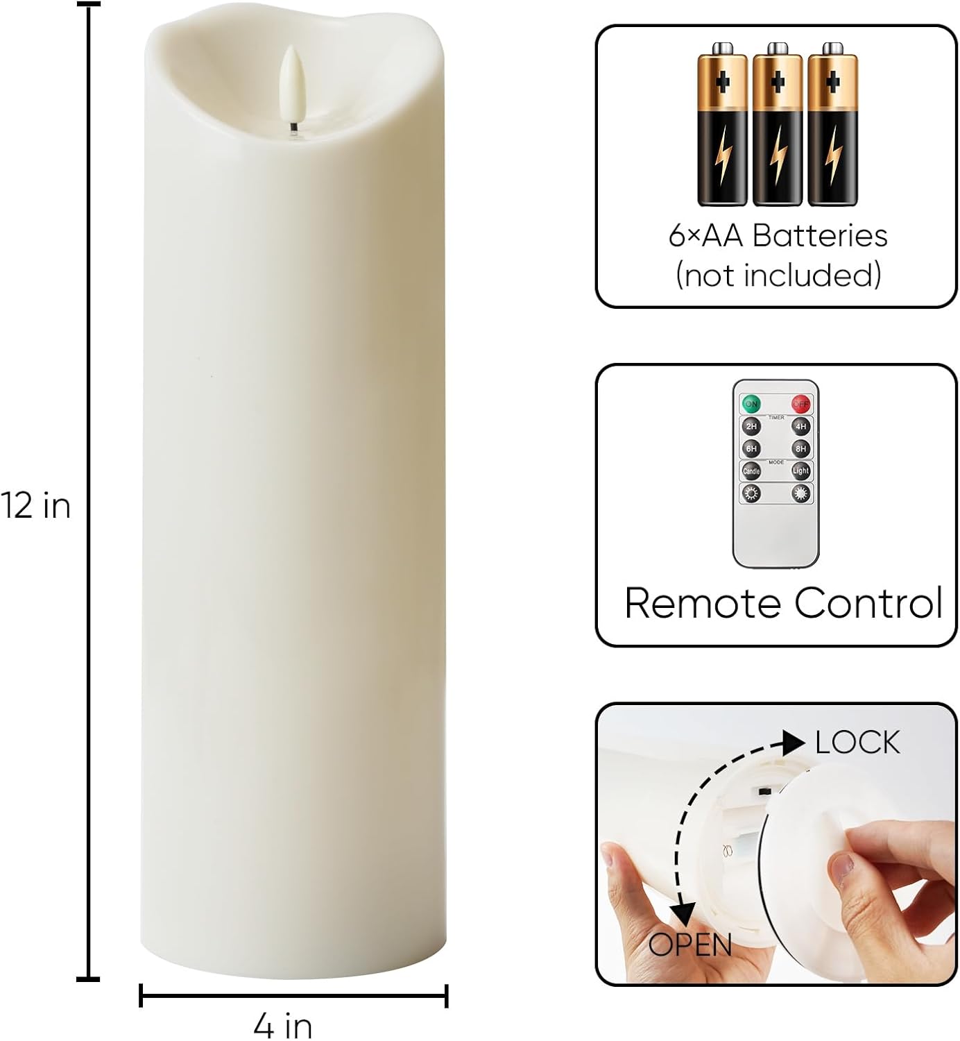 Homemory Dripping Wax Flameless Candles, Battery Operated Candles with Remote Control and Timers, LED Pillar Candles, Electric Fake Candles, 3" x 6", Set of 2