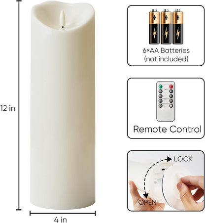 Homemory Dripping Wax Flameless Candles, Battery Operated Candles with Remote Control and Timers, LED Pillar Candles, Electric Fake Candles, 3" x 6", Set of 2