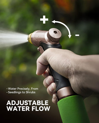 RAINPOINT Garden Hose Nozzle, 100% Heavy Duty Metal Hose Sprayer, High Pressure Water Hose Nozzle with Adjustable Spray Patterns and Flow Control for Watering Plants, Car Washing, Pet Washing, Gold
