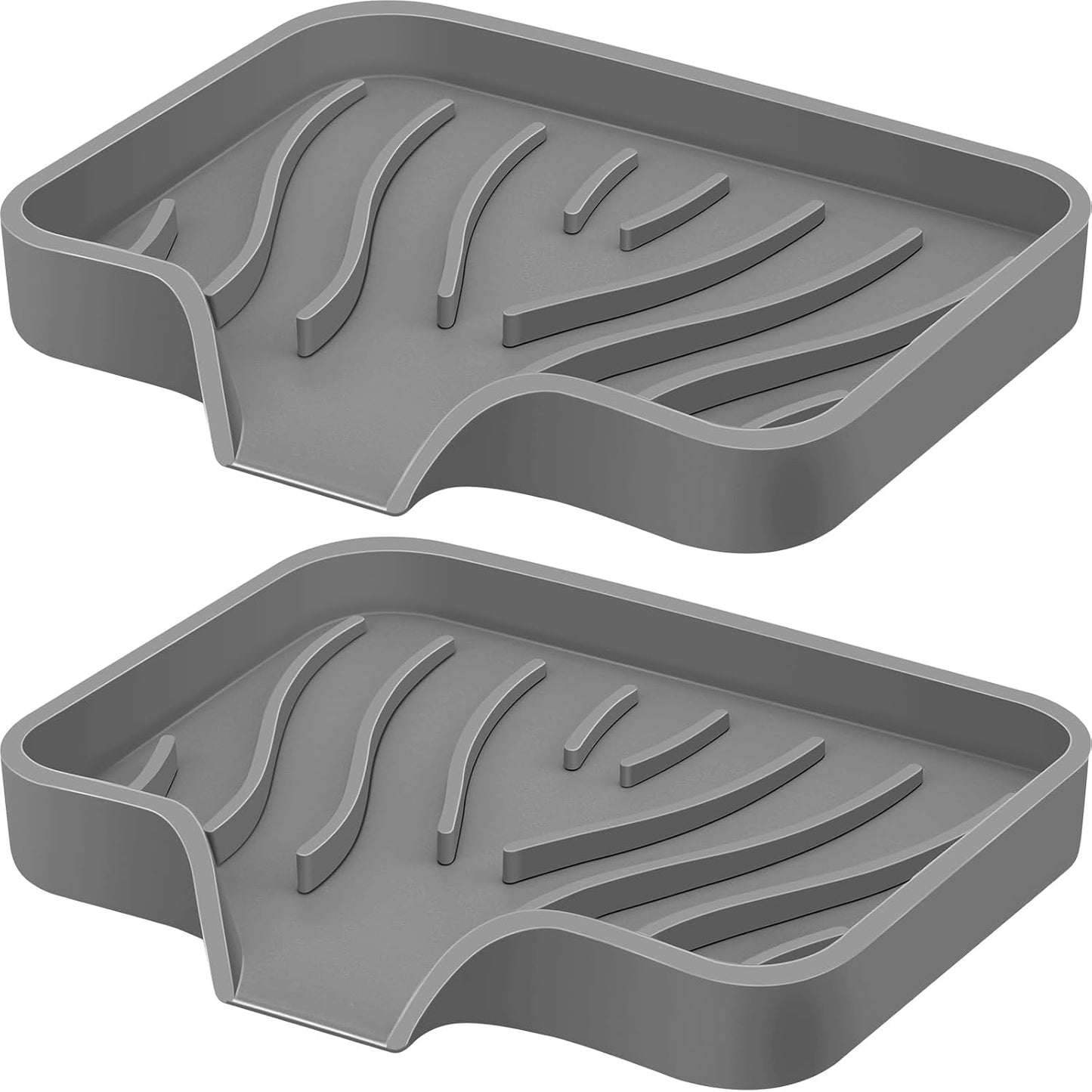 Silicone Soap Dish with Drain, SAISN Kitchen Soap Tray for Shower 2 Pack Self Draining Soap Dish Soft Bathroom Soap Holder for Kitchen Sink Flexible Portable Soap Saver, White