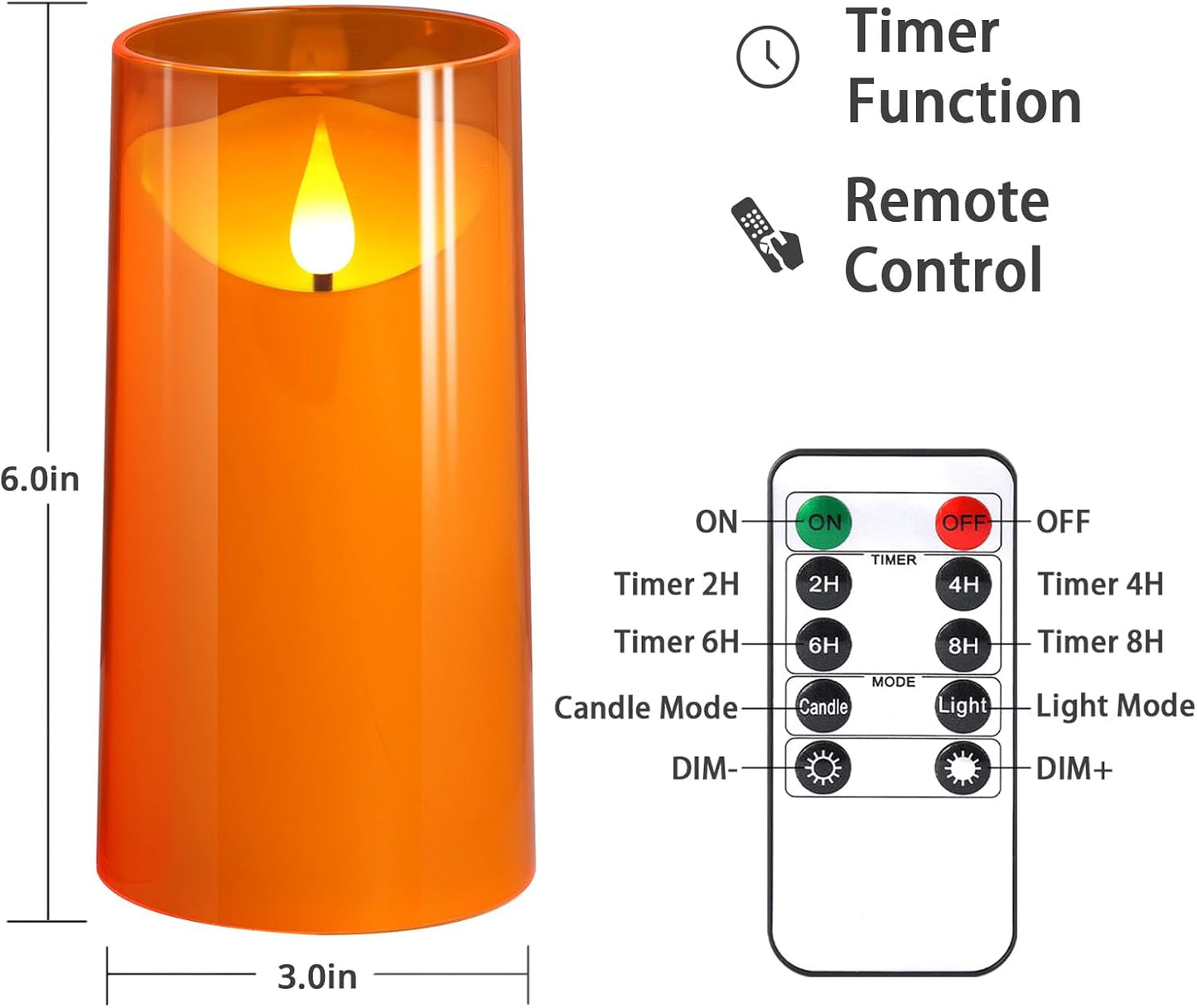 NURADA Flameless Candles with Remote Timer - Glass Real Wax 3D Wick LED Pillar Votive Candle Set Battery Operated Flickering Light for Home Christmas Decoration - White 3 Pack