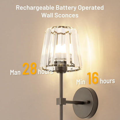 Crystal Battery Operated Wall Sconces Set of 2, Gold Rechargeable Wireless Wall Sconce Lights with Crystal Lampshade, 12 RGB and 3CCT Dimmable Wall Lamps with Remote for Bedroom Living Room Hallway