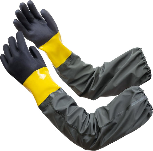 Full Arm Pond Gloves with Fleece lining Extra Long Waterproof Gloves for Pond Cleaning Care/Machinery Industry 30-inch