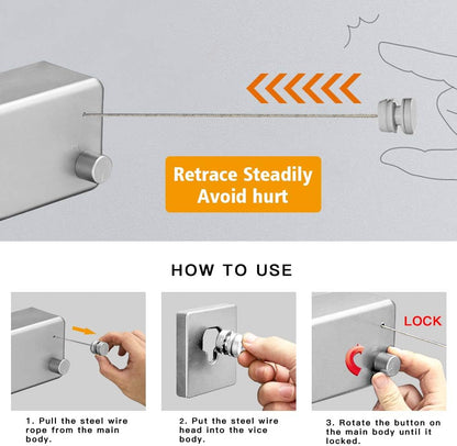 BESy Retractable Clothesline ABS case+Aluminum Dryer with Adjustable Stainless Steel Double Rope String Hotel Style Heavy Duty,Wall Mounted Method, 13.8 Feets,White