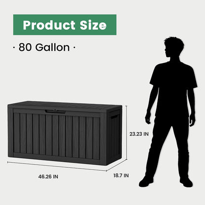 100 Gallon Storage Box, Waterproof Resin Deck Box with Hydraulic Piston Design, Lockable Storage Bench for Package Delivery, Storage Bin for Patio Cushions, Garden Tools, Black