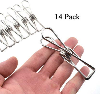 HAHIYO Clothespins Chip Clips All Metal Stainless Steel No Rust Stains Strong Grip in Heavy Wind 2 Inches 24 Pack Do Not Fall Apart Open Wide for Holding Clothes Snack Bag Clamps