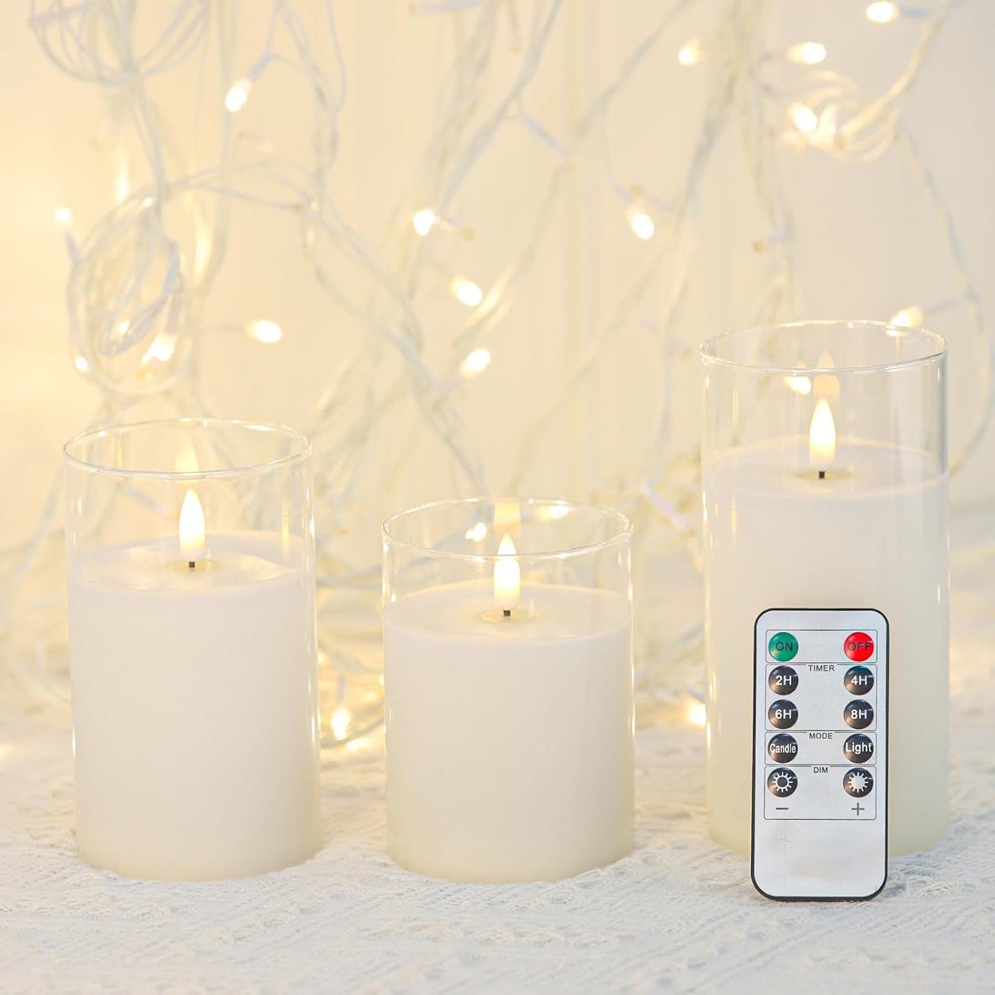 Blue Flameless Candles with Remote, Real Wax Glass Battery Operated Candles with Timer, LED Pillar Candle for Bedroom Home Wedding Birthday Party Fall Halloween Christmas Decorations, Set of 3