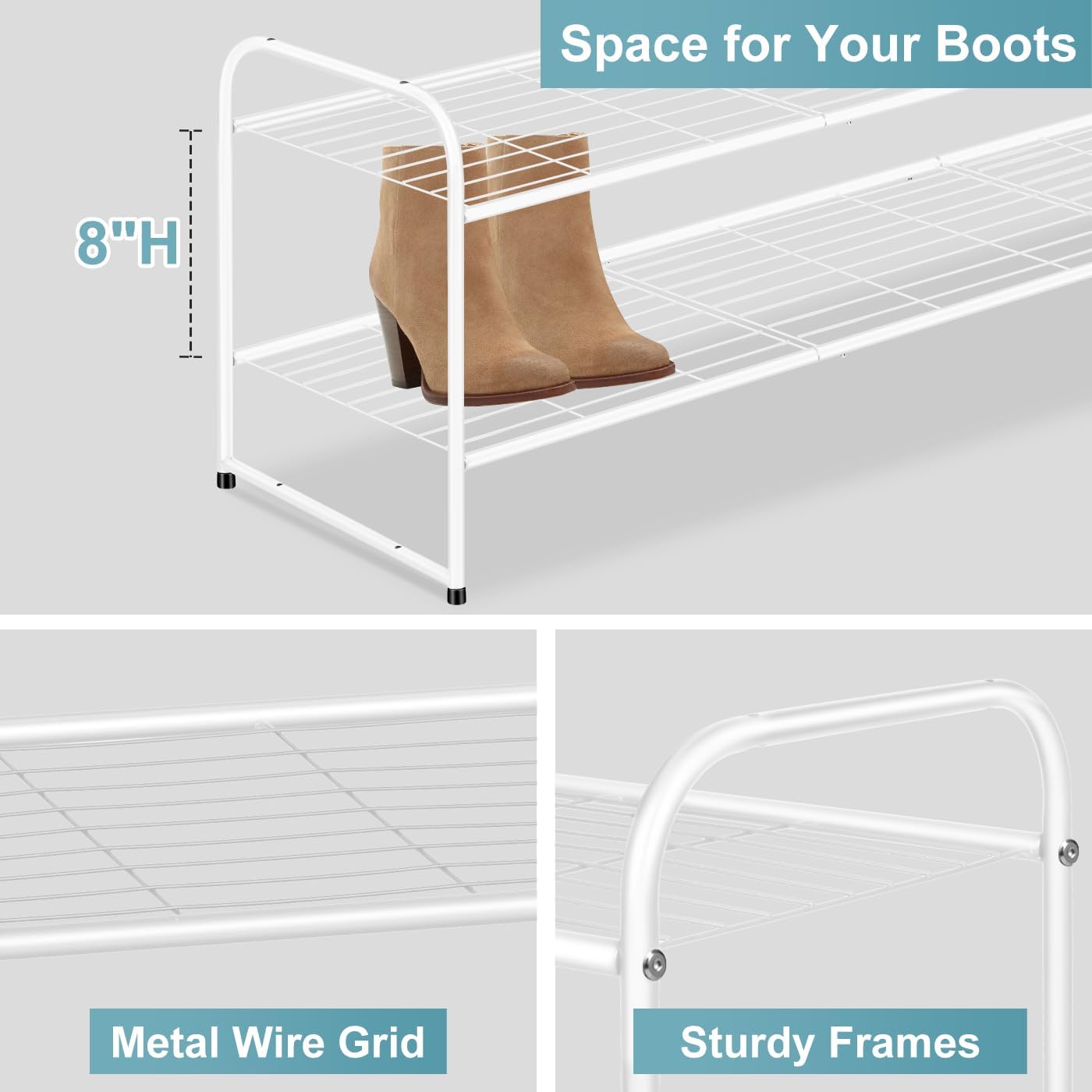 AOODA Long 3 Tier Metal Shoe Rack for Closet Wide Stackable Shoe Storage Organizer for Entryway, Bedroom, Floor, 24-Pairs Men Sneakers Shoe Shelf with Wire Grid, Black