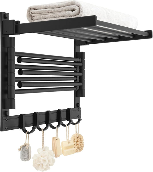 Wall-Mounted Steel Clothes Drying Rack,Bathroom Towel Shelf,Swivel Towel Hanger for Laundry Room Space Saver (Black)
