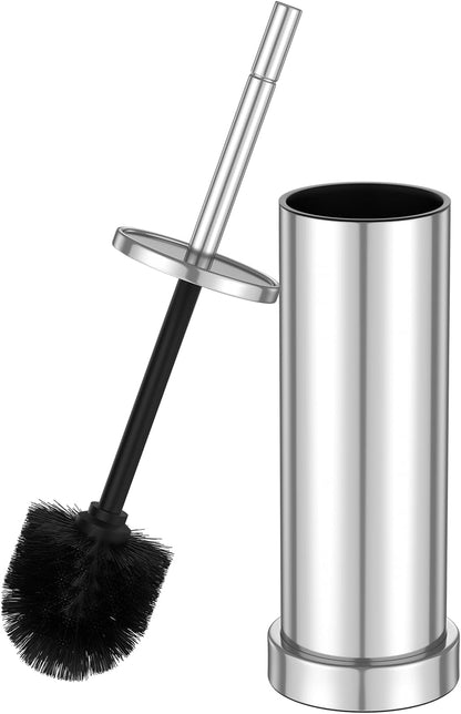 Brushed Nickel Toilet Brush and Holder Set, 304 Stainless Steel Toilet Brush for Bathroom, Heavy Duty Toilet Bowl Brush with Holder, Removable Inner Bowl and Splash Protection, Long Handle