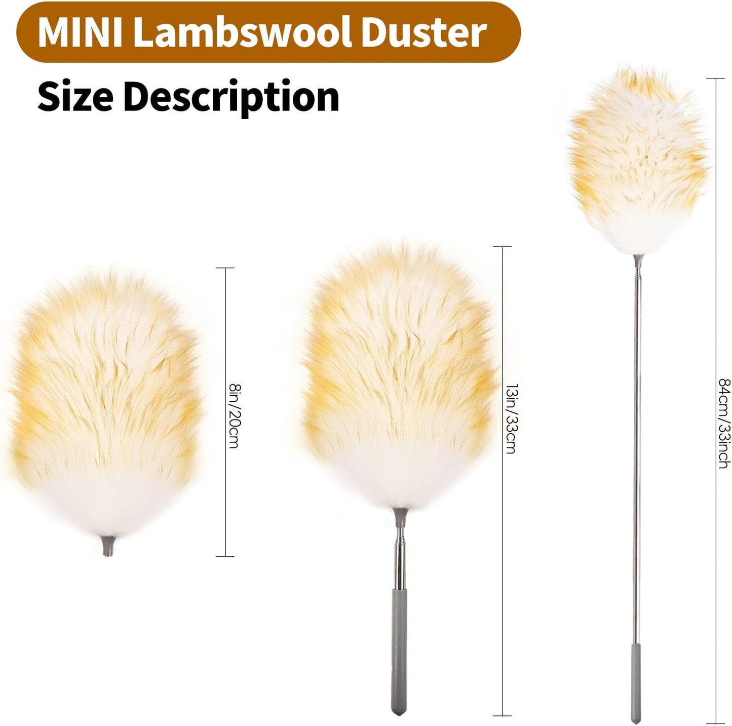 Extendable Lambswool Duster 29-110 Inch,Anti-Static Flexible Head, Stainless Steel Pole for Cleaning High Ceiling,Fan,Furniture,Roof Dusting