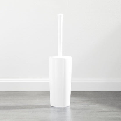 mDesign Slim Plastic Toilet Bowl Brush and Holder Set, Modern Compact Storage Organizer Cleaner Scrubber for Toilet - Heavy Duty Cleaning Plunger for Bathroom, Aura Collection - White