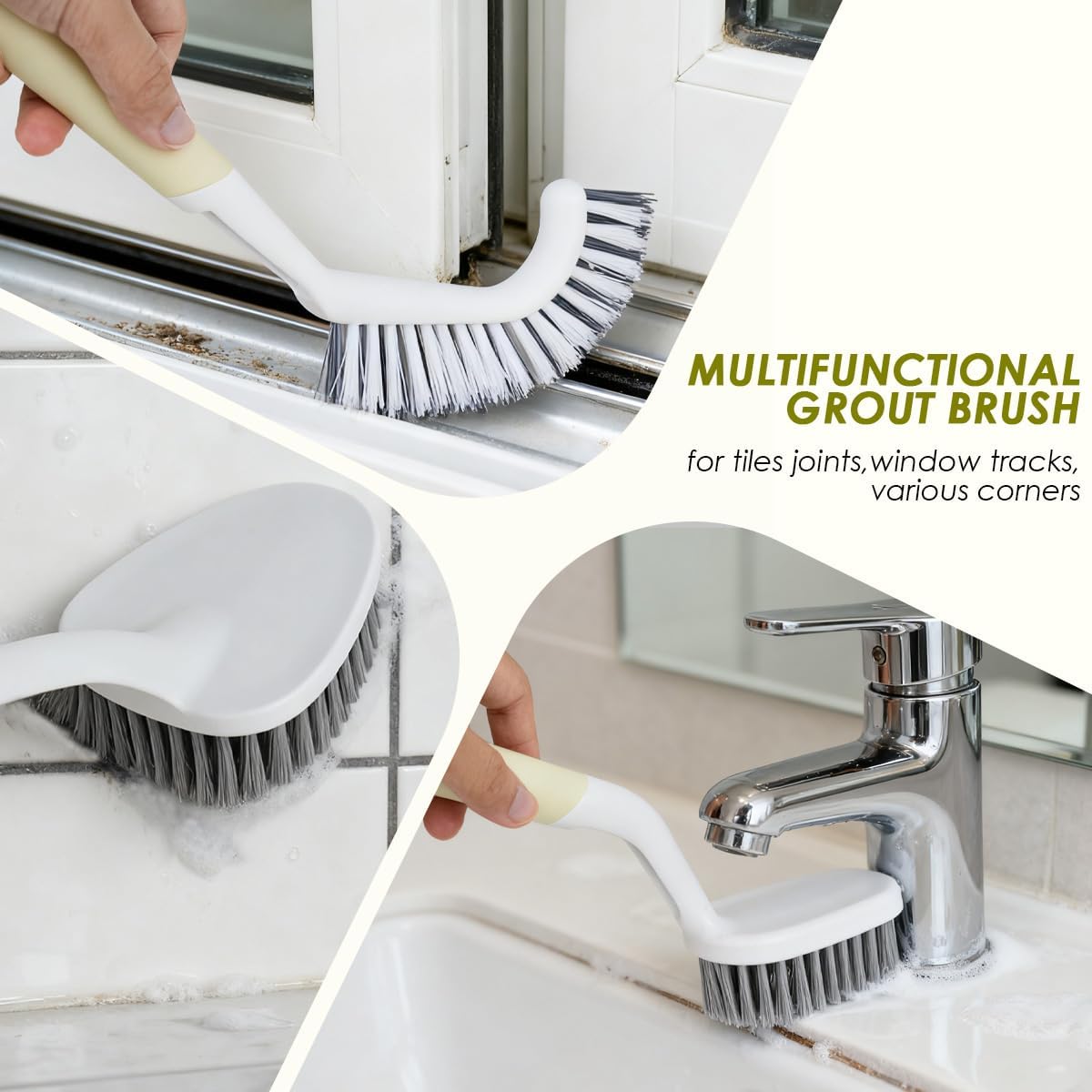 3 Pack Shower Scrub Brush Set, Stiff Bristles Grout Cleaner Brush, Scrub Brushes for Cleaning Bathtub, Bathroom, Shower, Tile, Carpet, Kitchen, Sink, Floor (Green)