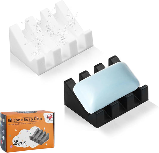 Self Draining Soap Dish Holder,Silicone Soap Dish,for Bathroom,Kitchen, Sponges，Can Extend Soap Life，Keep Soap Bars Dry and Easy Cleaning (White,1-Pack) - Colors A