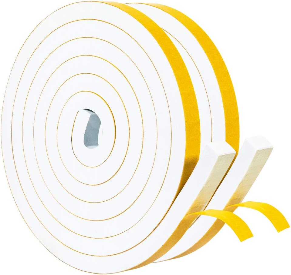 Yotache Weather Stripping Door Seal Strip White 3/8" x1/8", 50Ft Total, Foam Insulation Tape Gasket for Door Frame and Windows, 3 Rolls x 16.5Ft