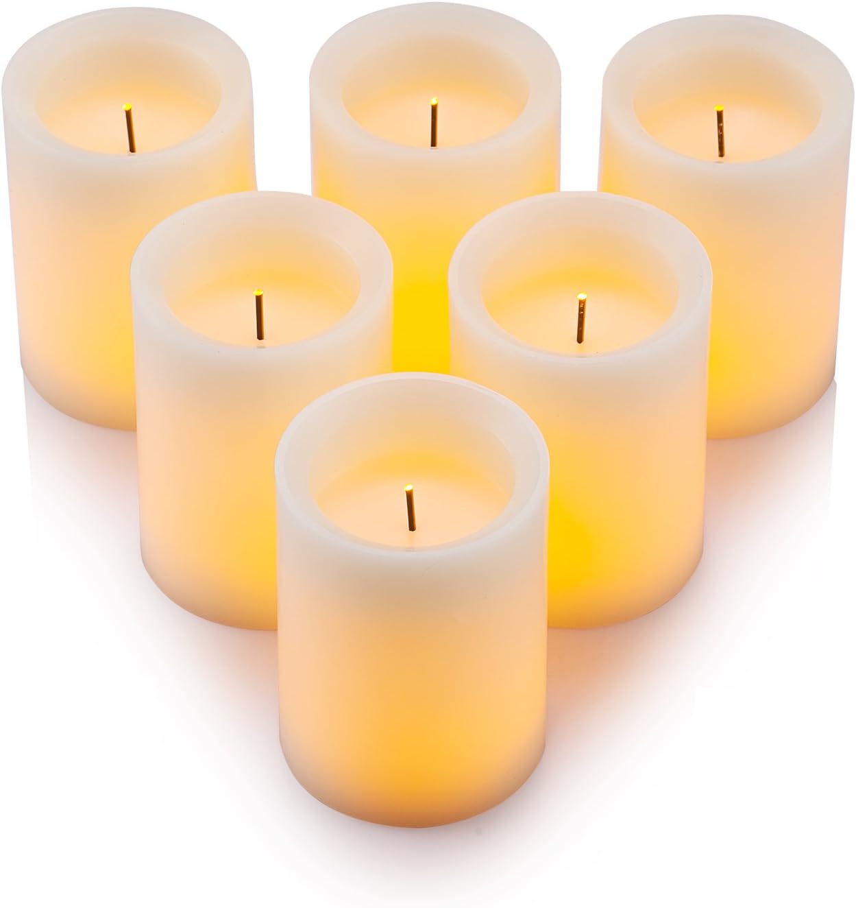 Enpornk Flameless Flickering LED Candles 3" X 4" with 10-Key Remote Control Timer Classic Pillar Optical Fiber Wick Real Wax Battery Operated Candles, Ivory Color, Set of 6