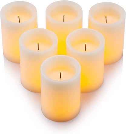 Enpornk Flameless Flickering LED Candles 3" X 4" with 10-Key Remote Control Timer Classic Pillar Optical Fiber Wick Real Wax Battery Operated Candles, Ivory Color, Set of 6