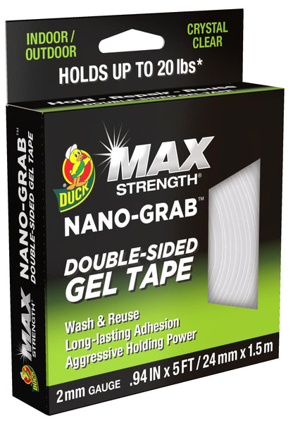 Duck Max Strength Double-Sided Gel Tape with Nano-Grab Technology, Heavy Duty, Multi-Purpose & Removable Adhesive, 0.94 in. x 20 ft, Clear, 2 Rolls
