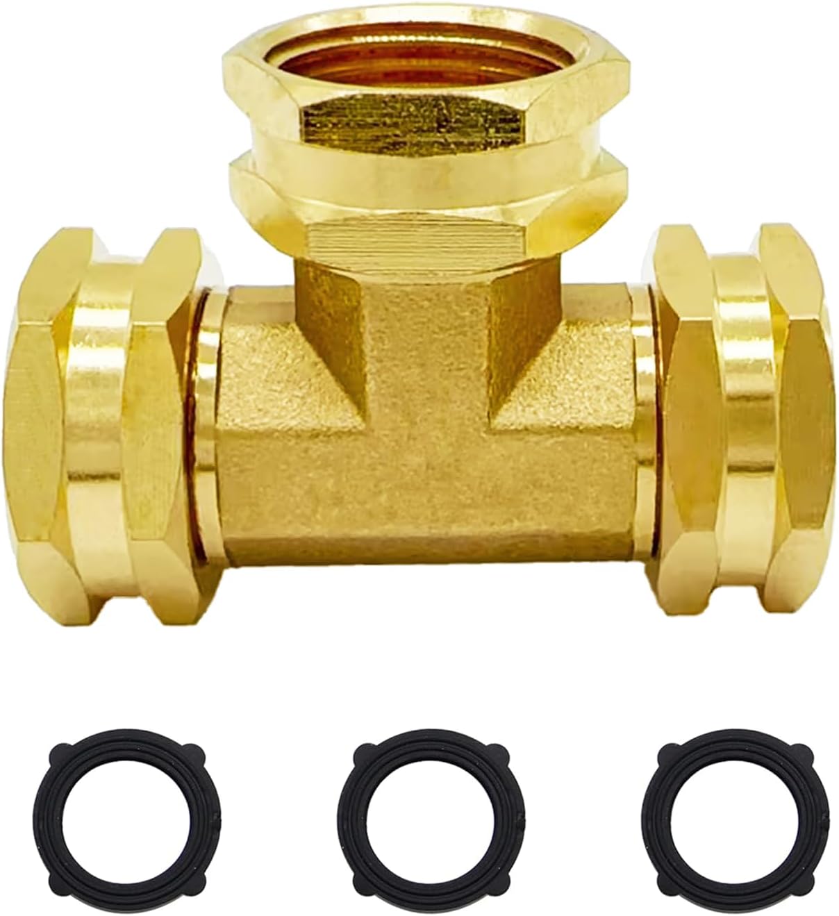 2PCS Brass 3/4" GHT Garden Hose Splitter Body Backyard 2 Way Y Shaped Swivel Connector Threaded Pipe Fitting Coupler Adapter with Washer