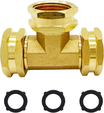 2PCS Brass 3/4" GHT Garden Hose Splitter Body Backyard 2 Way Y Shaped Swivel Connector Threaded Pipe Fitting Coupler Adapter with Washer