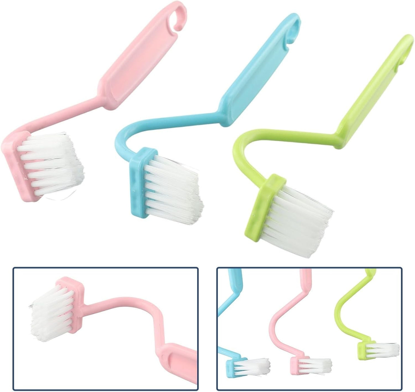 Bent Handle Toilet Under Rim Cleaning Brush, S-Shaped Plastic Set for Small Corners, Sink Drains and Gas Stoves, Flexible Deep Clean Tool, 3pc