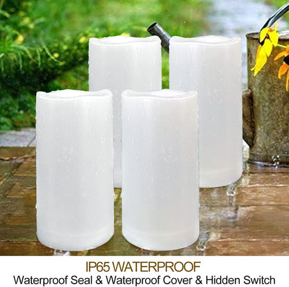 Set of 4 White Outdoor LED Pillar Candles 3x4 3x5 3x6 3x7 with Timer and Remote - IP65 Waterproof Battery Operated LED Pillar Candles - Flickering Flameless Pillar Candles Unscented Outside