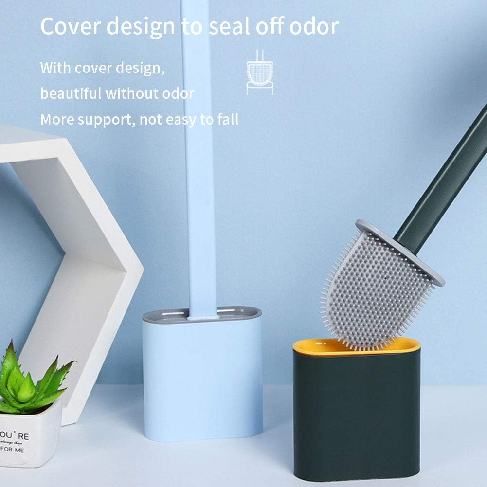 Revolutionary Silicone Flex Toilet Brush with Holder,No-Slip Long Handle Toilet Brush with Holder, Standing Holder & Wall Mounting Cleaning Brush Set (Blue)
