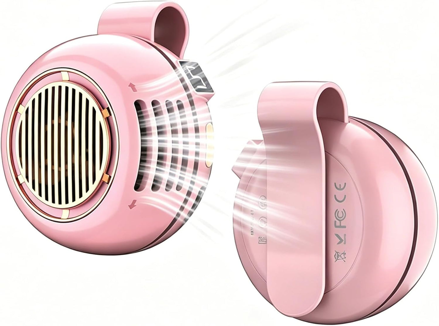 Portable Silent Mini Bladeless Fan Clip On, 2026 Upgrade Adjustable 5 Speed, LED Digital Display, 360° Rotatable, USB Rechargeable, For Outdoor, Travel, Office (Pink)