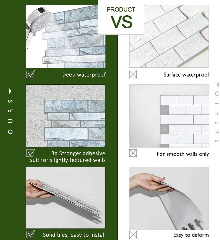 STICKGOO Thicker Design Peel and Stick Tile Backsplash, 12”×12” Stick on Backsplash for Kitchen, Self Adhesive Tile Stickers for Kitchen Backsplash and Bathroom(10 Sheets, Vintage Stone)
