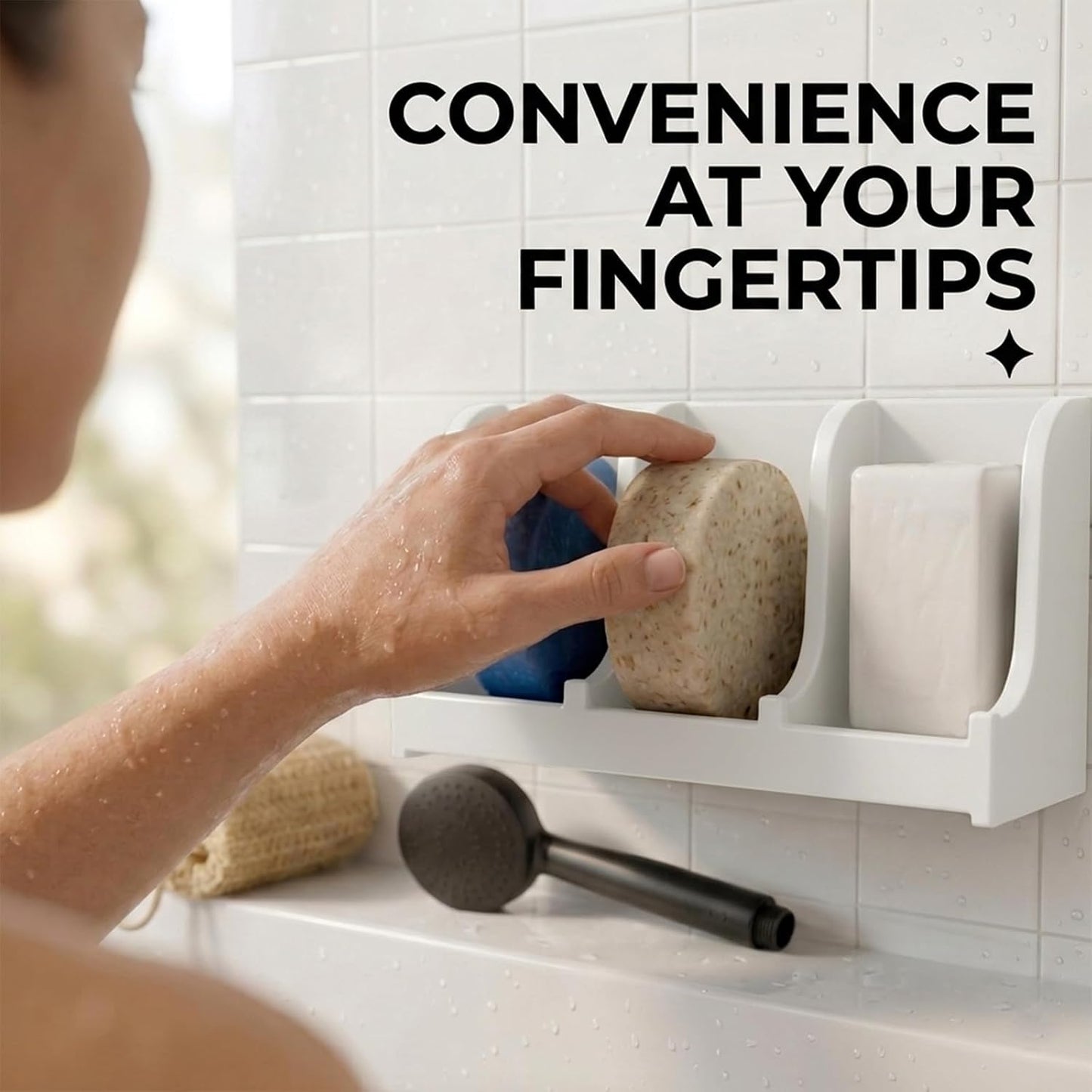 Soap Holder for Shower Wall, 3-Compartment Soap Dish for Shampoo, Conditioner and Body Soap, Fast Draining & Rust-Proof & Heavy Duty, Ultra-Strong Adhesive for Long-Term Bathroom Use & Freestanding