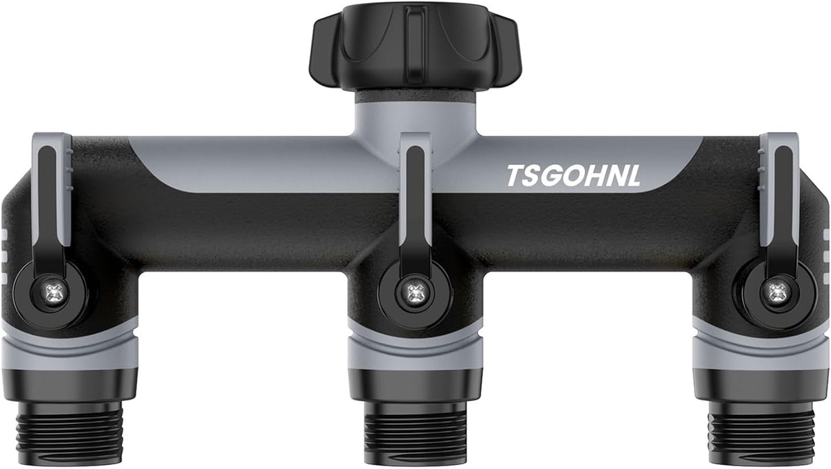 3 Way Garden Hose Splitter, High Flow Outdoor Faucet Splitter with 3 Independent Shut Off Valves, Wide Spacing for Timers, Standard 3/4" GHT for Lawn Yard Garden Watering