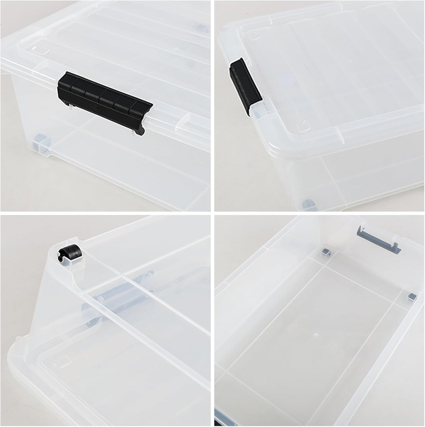 Gloreen 3 Pack Large Under Bed Storage Boxes with Wheels, 50 Quart Clear Plastic Lidded Storage Bins