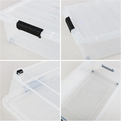 Gloreen 3 Pack Large Under Bed Storage Boxes with Wheels, 50 Quart Clear Plastic Lidded Storage Bins