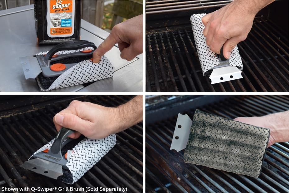 Proud Grill Q-Swiper Grill Cleaning Wipes - Bristle & Wire Free BBQ Cleaner, Heavy Duty Degreaser Wipes, Grease & Grime Remover for Outdoor Barbecue Grills, Disposable - 40 Count, Pack of 1