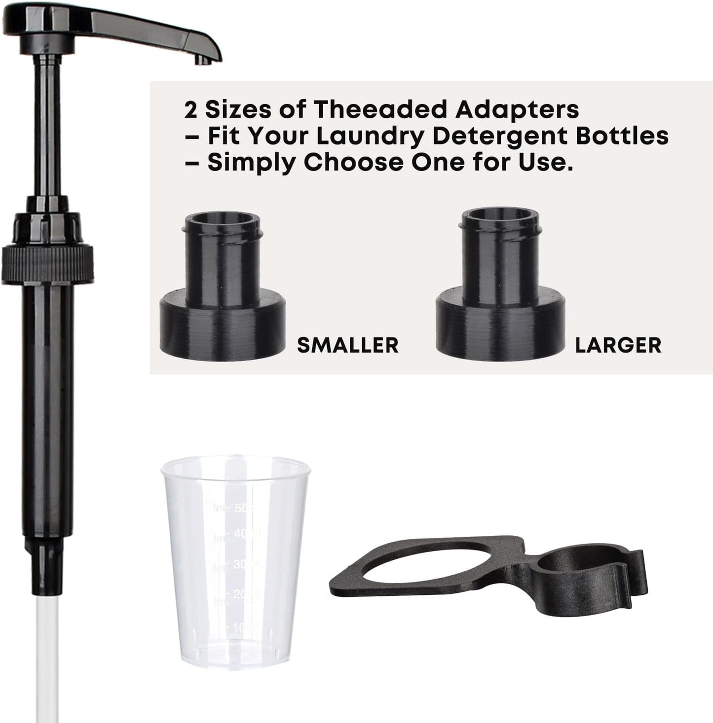 Vent Hole Pump for Liquid Laundry Detergent Bottle Dispenser Pump with Cup Holder and Measuring Cup, Ideal for Laundry Room Accessories Storage Organization, Made to Fit All, 1 Pack, Black