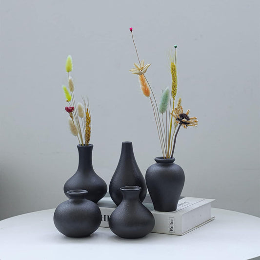 Colorful Ceramic Vase Set of 5,Small Bud Mini Vases, for Flowers, Decorative for Floral Arrangements, Table, Cabinet, Living Room, Entryway